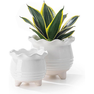 2-piece White Ceramic Planter Set With Drainage