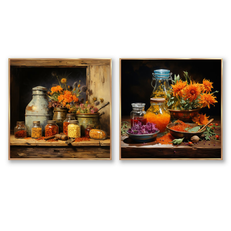 «French Spices Farmhouse», 2 pièces, Cadre flottant doré, H 36 po x l 73 po
