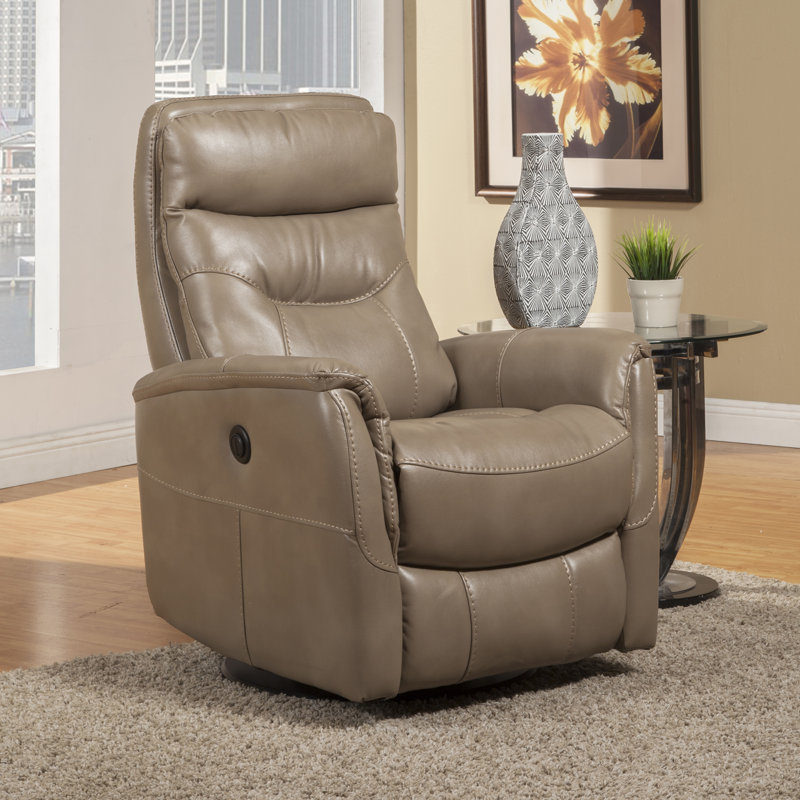 Akeelah 31" W Solid Wood Power Swivel Glider Polyester Upholstered Recliner, Linen