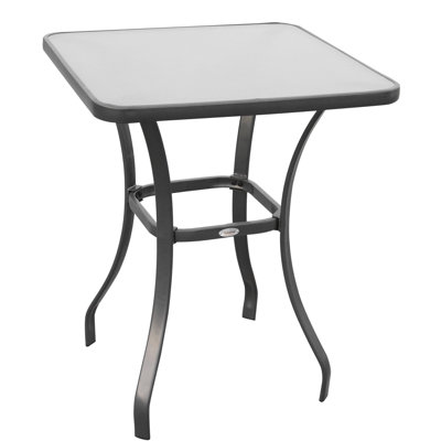 Table de salle à manger carrée pour l'extérieur de 27 po - Base en métal avec plateau en verre trempé convenant à une étable de jardin noire, de patio ou de balcon