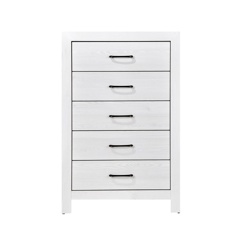 Commode de rangement blanche à 5 tiroirs avec quincaillerie noire 1 pièce