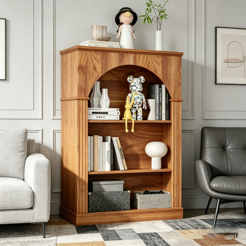 Bibliothèque ouverte sur 3 niveaux, bibliothèque autoportante traditionnelle avec bordure décorative perlée