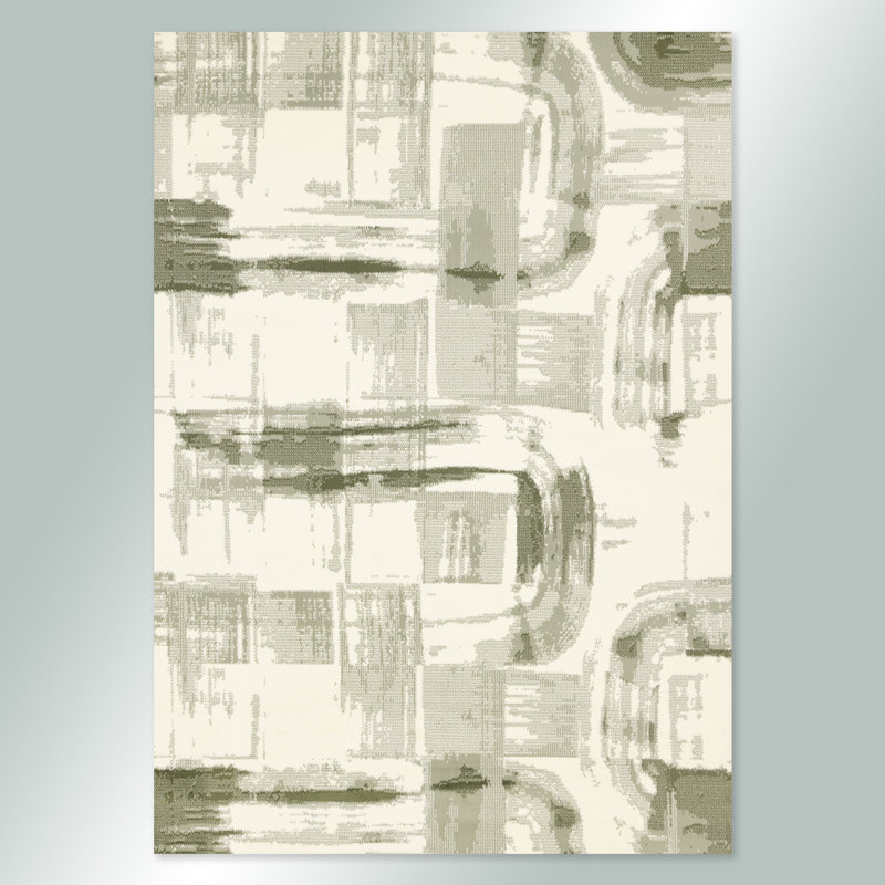 Manzelli Modern Abstract Green Cream Area Rug, Rectangle 6'7" x 9'6"