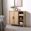 Armoire de rangement Mid-Century, portes en rotin tissé, tablettes ouvertes / réglables - standard