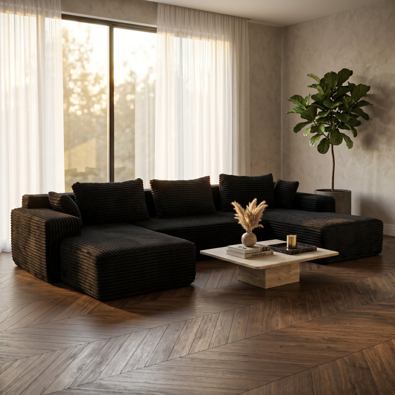 Boneless Modular Sectional Sofa, No Assembly Compressed Foam Couch With Chenille Upholstery, Modern Low-Profile Living Room Sofa