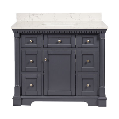 Ensemble de meuble-lavabo simple 42 po avec armoire gris marine et comptoir en marbre d'ingénierie