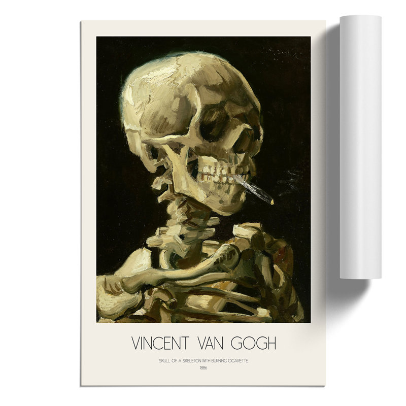 Skull of a Skeleton with Cigarette with Border by Vincent van Gogh - Frameless Print, 30cm H x 21cm W x 0.1cm D
