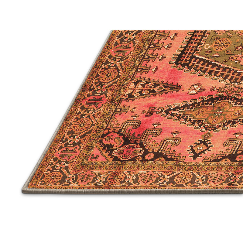 Tapis oriental en laine / polyester tissé à la machine de style oriental orange, Rectangle 6 pi x 9 pi
