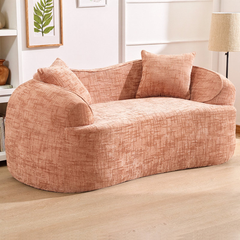 Canapé incurvé à deux places avec accoudoirs et 2 coussins, canapé rembourré en chenille avec ressorts en mousse, aucun petit appartement requis