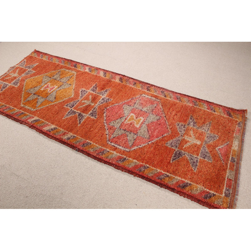 Décorez votre maison avec ce tapis Herki turc antique en orange vif qui convient à la cuisine