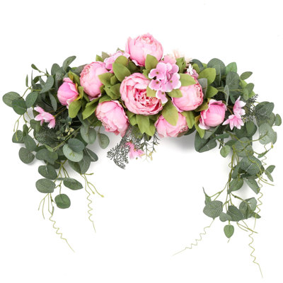 Fleurs de mariage arche, feston floral artificiel rustique de 30 pouces pour le linteau de la porte, feuilles vertes pivoines tournesols centre de table décoration de la maison