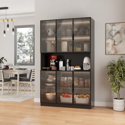 78.7" Tall Pantry Cabinet With Led Light And Microwave Shelf, Kitchen Hutch Storage Cabinet by Ivy Bronx