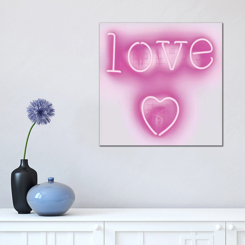 Neon Love Heart Pink On White by Hailey Carr - Wrapped Canvas Print, 45.72 cm H x 45.72 cm W x 1.91 cm D