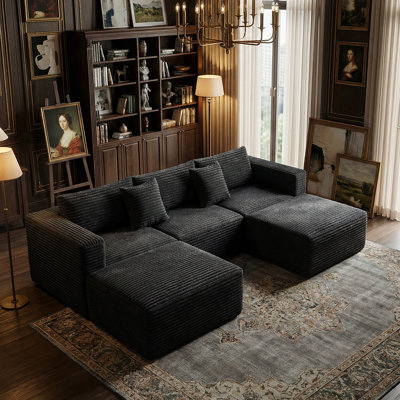 Boneless U-Shaped Cloud Modular Sectional Sofa with 2 Ottomans, Modern Minimalist Corduroy Couch, Deep-Seated Corner Sofa for Living Room – No Assembly Needed