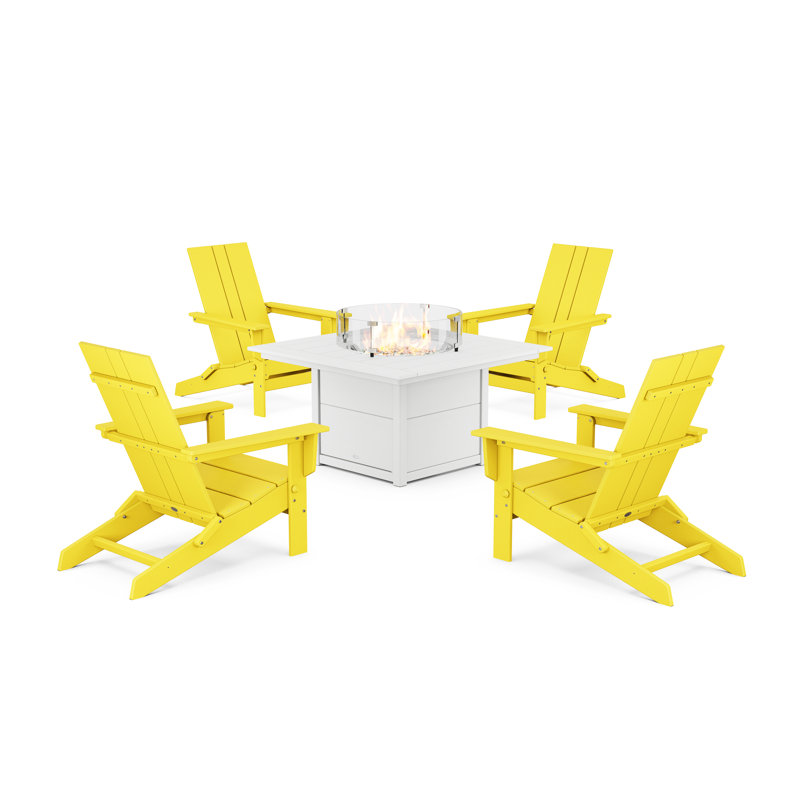 Chaise Adirondack d'extérieur pliable avec table, Citron / blanc
