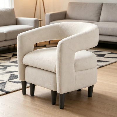 Fauteuil d'appoint courbé beige avec repose-pieds assorti, fauteuil de lecture compact en bois massif avec pieds fuselés pour le salon et la chambre à coucher