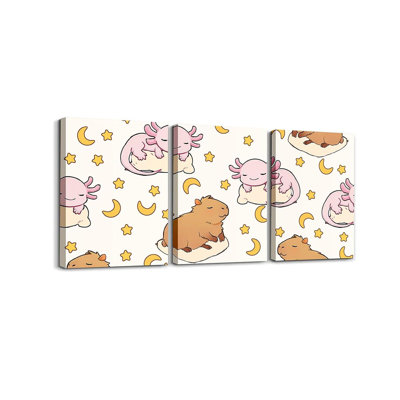 Rose Axolotl, ensemble de 3 reproductions d'art sur toile pour enfants, ado mignonne, Capybara