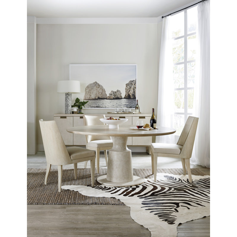 Beige and White Round Oak Veneer Dining Table