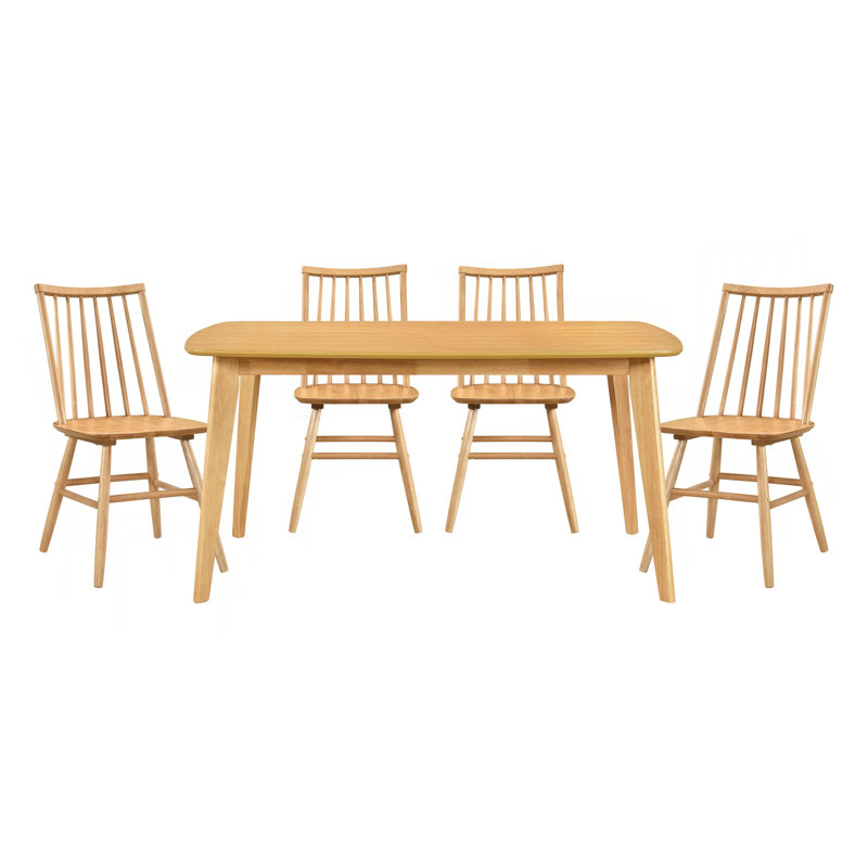 Ensemble de table de salle à manger décontractée en chêne naturel 5 pièces et 4 chaises d'appoint en bois Windsor