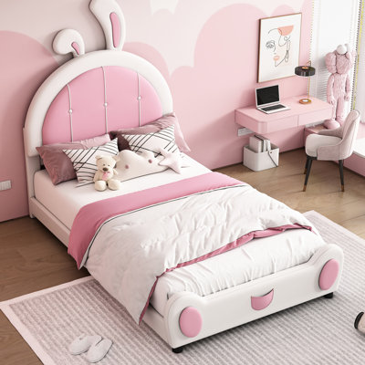 Upholstered Platform Bed with Rabbit Shaped Headboard