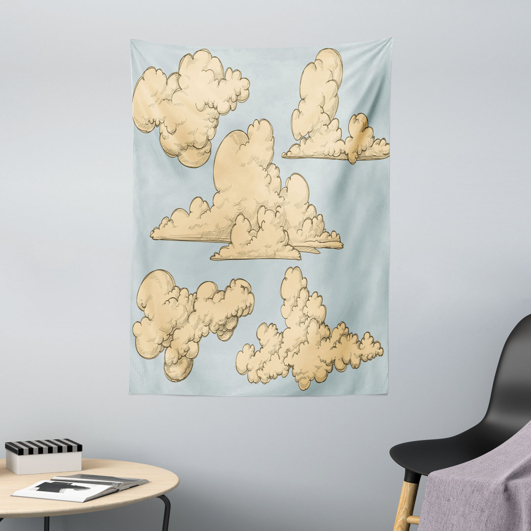 Wandteppich, Fluffy Clouds Art, Blau Beige