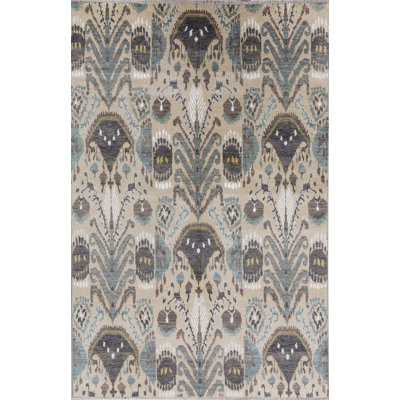 Tapis ivoire et noir noué à la main de haute qualité