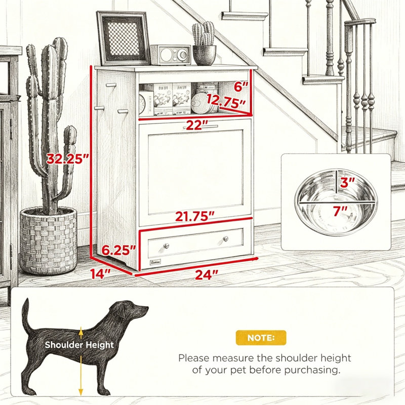 Meuble de rangement pour distributeur de nourriture pour animaux, PE, PP, 1 ensemble, blanc, rangement intégré, facile à nettoyer