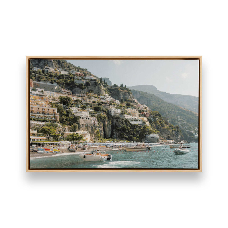 Impression sur toile Nautical Positano, Cadre américain en érable flottant, H 32,75 po x l 48,75 po x P 1,75 po, 1