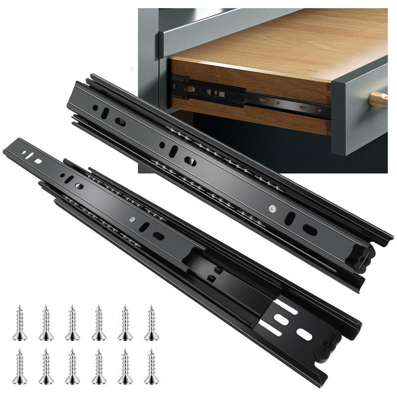 22 Inch Drawer Slides 6 Pairs (12Pcs) Full Extension Ball Bearing Drawer Slides 3 Fold Full Stretch Side Mount Drawer Slides 100 LB Capacity Drawer Slide 22" Black