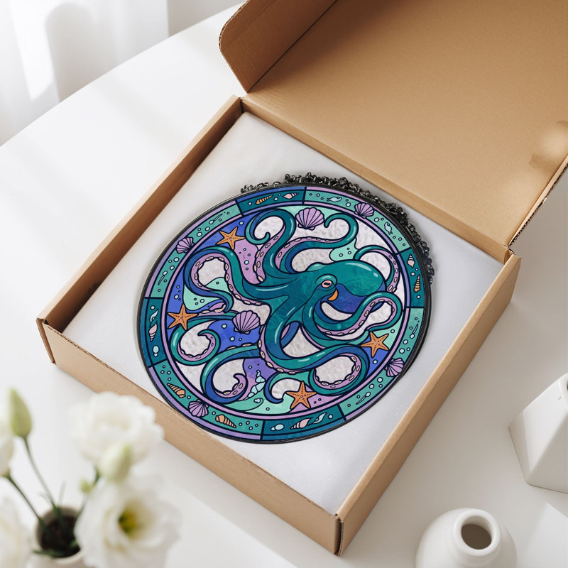 Panneau de vitrail Octopus Design - 7,8H, 7.8"H