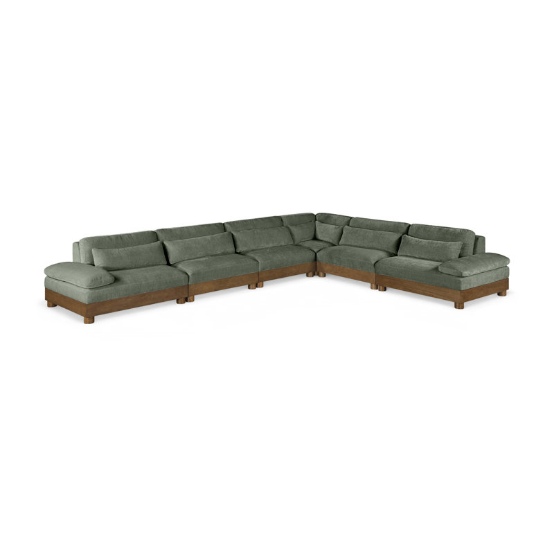 Canapé modulaire rembourré en tissu de chenille 167,75 po Turin, Tissu chenille vert, Brun