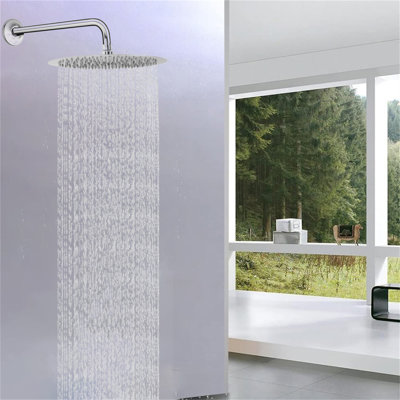 Pomme de douche à pluie ronde de 12 pouces avec bras d'extension - Pomme de douche surdimensionnée en acier inoxydable de luxe pour couverture de cascade complète