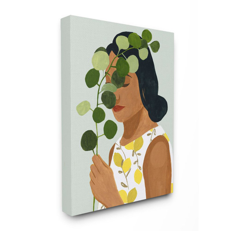 «Woman with Plant Fashion Peinture», impression sur toile, H 30 po x l 24 po x P 1,5 po, Toile tendue