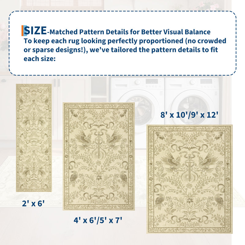 Tapis lxt-lavable Tapis lavable à la machine Lavable Boho, Beige, Rectangle 8' x 10'