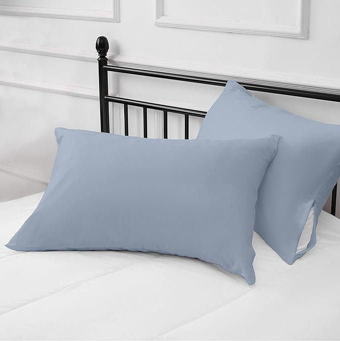 Housse de coussin 100% satin de coton 300 fils, Grand, Bleu clair
