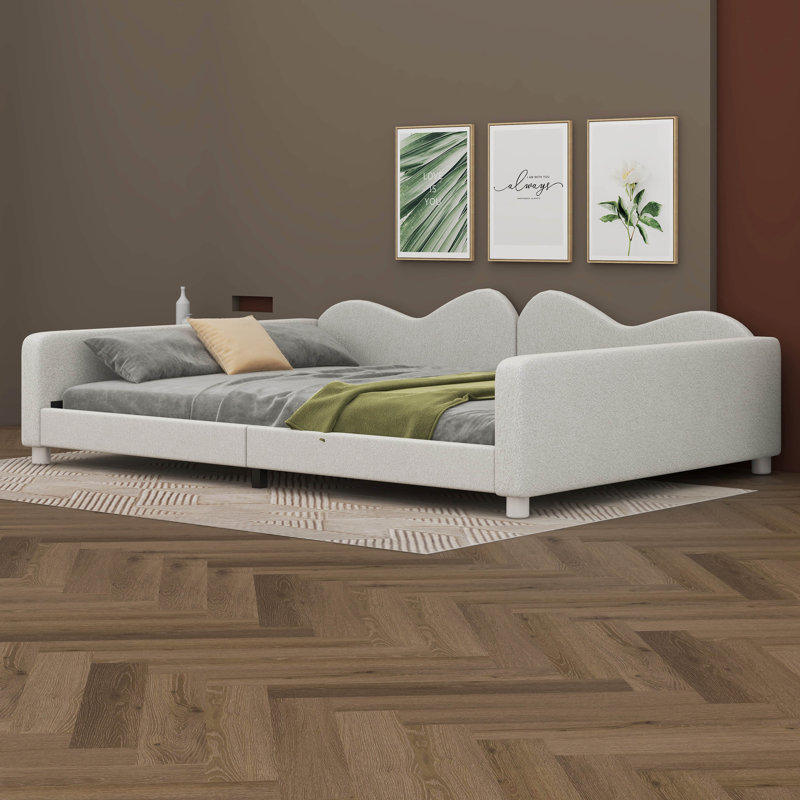 Dashona Upholstered Sherpa Fabric Sofabed With Cloud-Shaped Backrest, White, Full