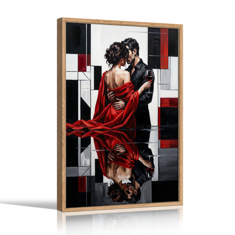 Ensemble de 1 tableau sur toile représentant un couple romantique, 48"H x 36"W, Natural