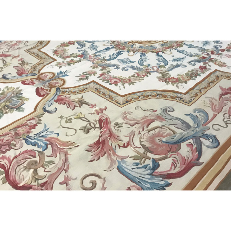 Tapis ivoire et beige noué à la main de haute qualité