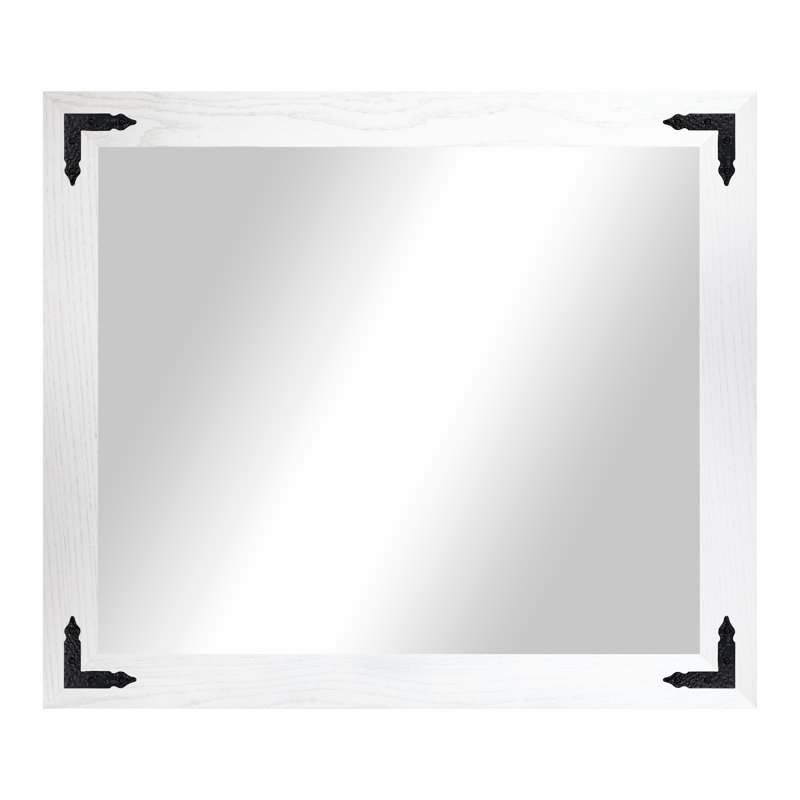 Gracie Oaks Ozark Hardwood Mirror With Decorative Corner Brackets, 40" x 33", White