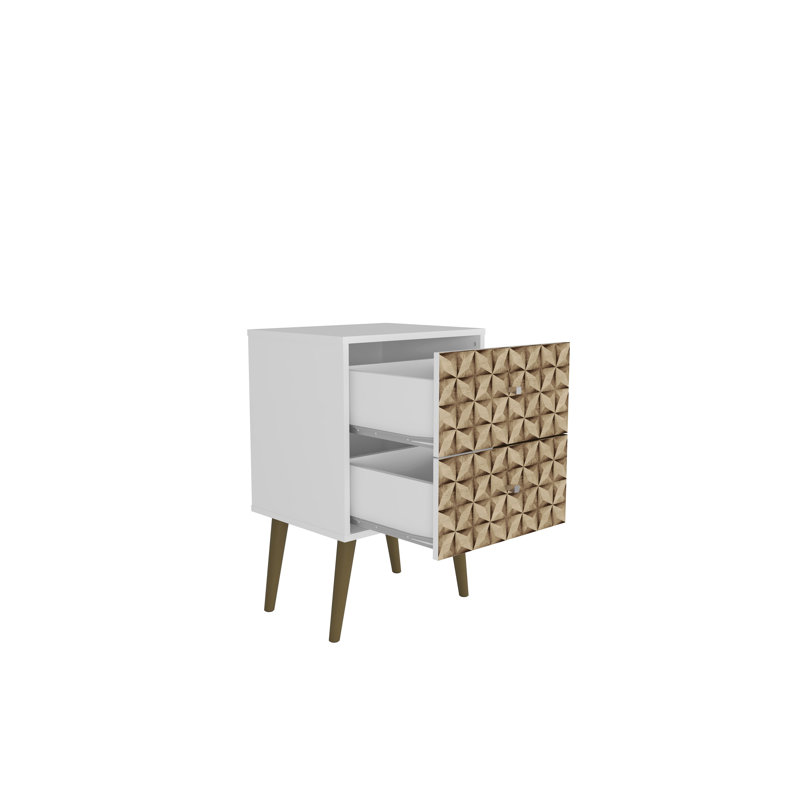 Table de chevet moderne à 2 tiroirs Liberty, White/3D Brown Print