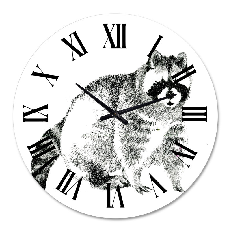 Portrait monochrome de raton laveur - horloge murale de ferme, Surdimensionné