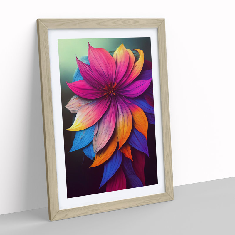 Brilliant Flower - Single Picture Frame Painting, 34cm H x 25cm W x 2cm D, Oak