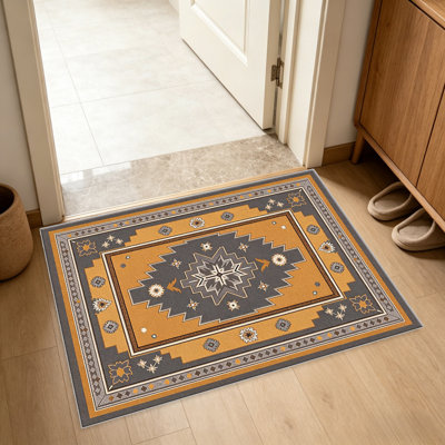 Tapis gris moutarde à bordure en étoile pour le salon, doux et confortable, convient à toutes les saisons, facile à entretenir, tapis de sol intérieur lavable à la machine, sous la table de ferme convenant à la chambre à coucher, à la salle à manger, au bureau, au balcon, au patio