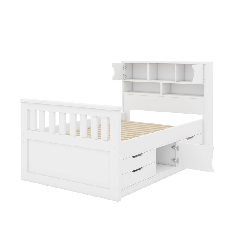 Lit plateforme simple avec bibliothèques et tablettes, Blanc