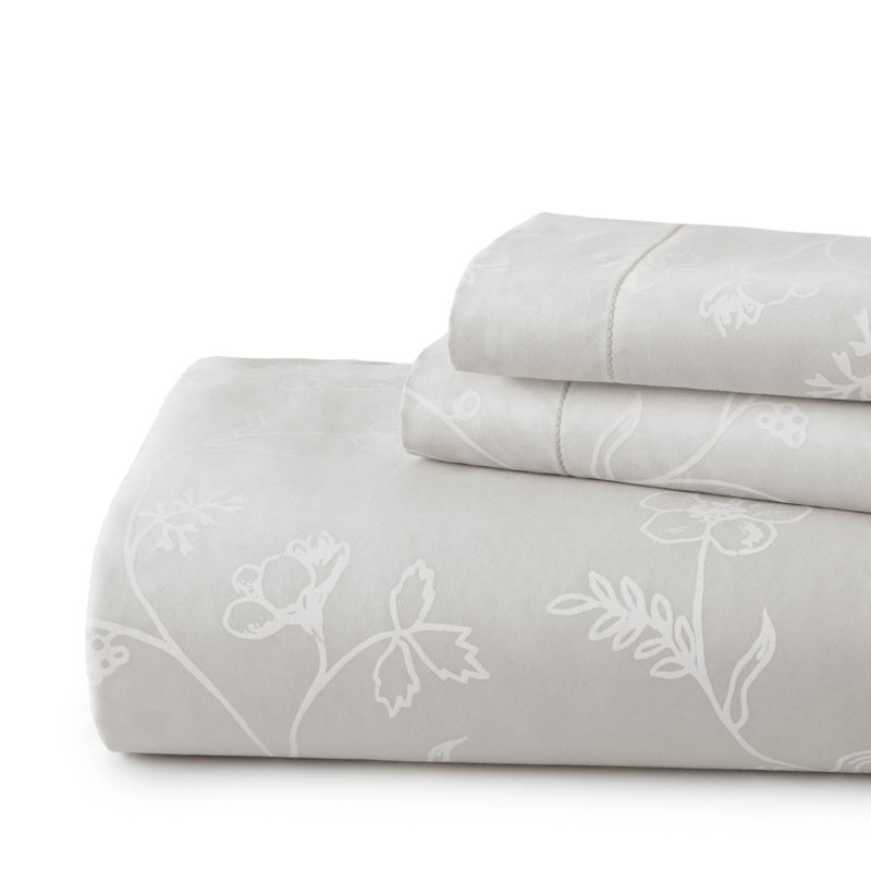 Southshore Fine Linens Sweetbrier Duvet Cover Set with 2 Pillow Shams, Grey, 100% Long-Staple Cotton 300 Thread Count Sateen Floral Bedding, Full / Queen