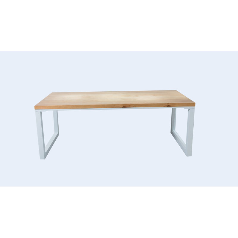 Liviana Pine Solid Wood Top Metal Base Dining Table, 75 x 200 x 90 cm, White Ash, White