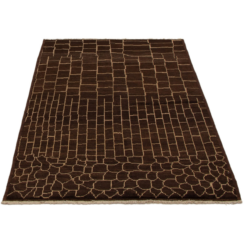 Tapis décoratif en laine brun foncé de conception unique noué à la main New Age 5 pi x 7 pi 9 po Bornschein