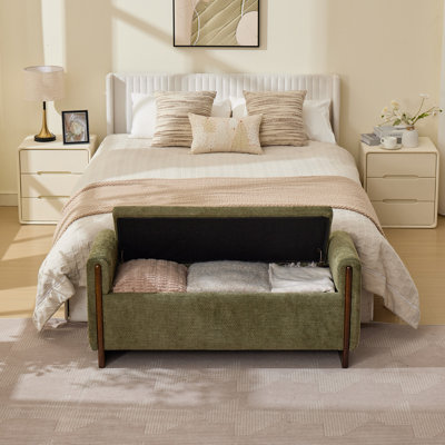 Banc de rangement moderne avec base en bois massif, banc d'entrée élégant pour le rangement de chaussures, les sièges de chambre à coucher et l'organisation à la maison