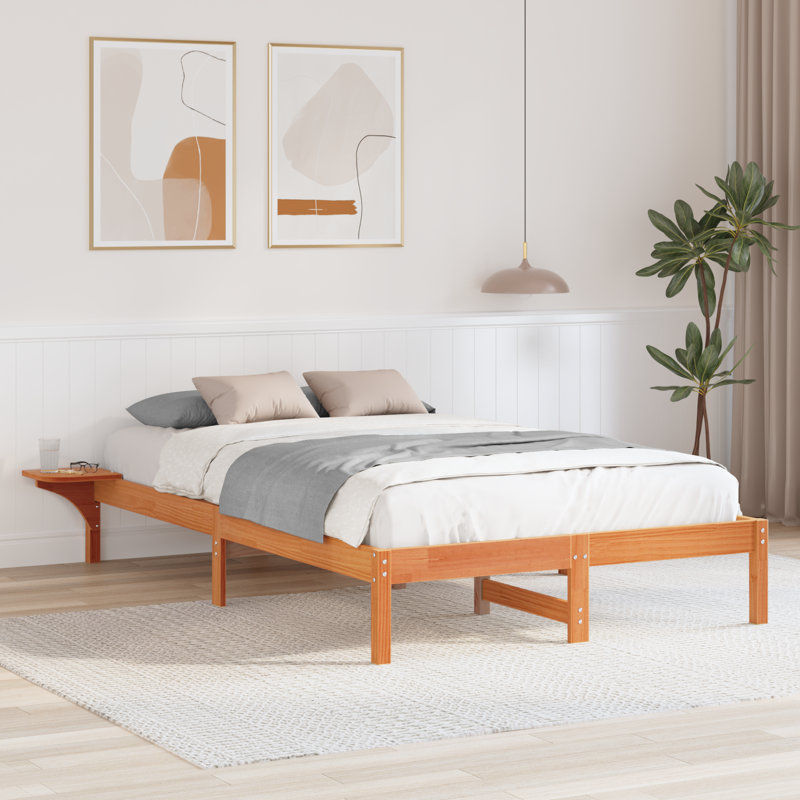 Bed Frame Solid Pine Wood, Small Double (4'), Brown