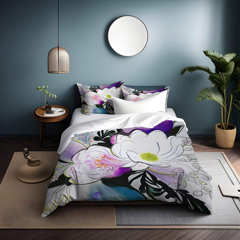 Floral Duvet Cover, King Duvet Cover + 2 King Shams